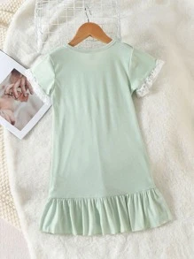 Toddler Girls Ruffle Trim Contrast Lace Night Dress