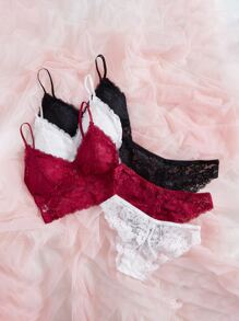 3組花卉蕾絲內衣套裝 - 彩色 - 查看 4