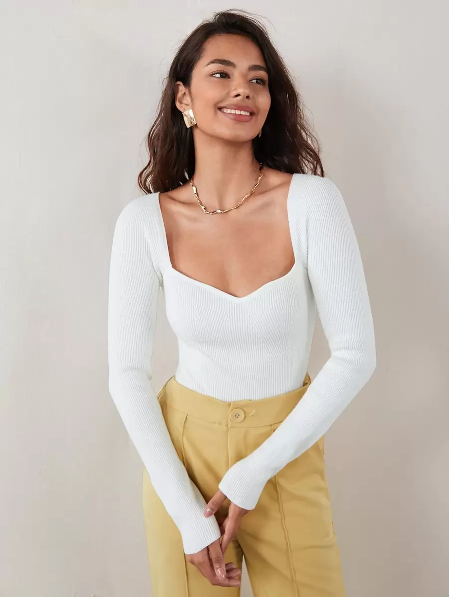 RueChic 秋冬开衩下摆罗纹针织毛衣工装