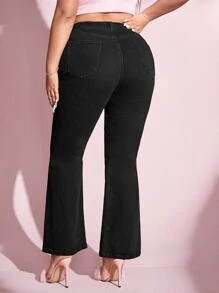 SHEIN Essnce Jeans de pierna amplia con cremallera desgarro sin cinturón - Negro - Ver 2