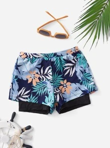 Toddler Boys Tropical Print 2 In 1 Trunk Shorts - Multicolor - View 1