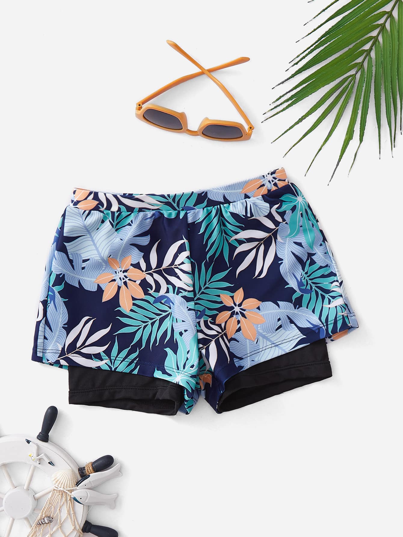 Toddler Boys Tropical Print 2 In 1 Trunk Shorts - Multicolor - View 1