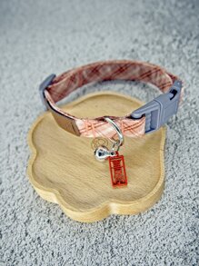 PINCOOL 1pc Red Plaid Joy Pendant Pet Collar Suitable For Small Dogs And Cats - Red - View 3