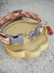 PINCOOL 1pc Red Plaid Joy Pendant Pet Collar Suitable For Small Dogs And Cats - Red - View 4
