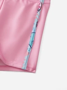 Young Girl Cartoon Graphic Raglan Sleeve Rashguard Summer Beach - Multicolor - View 4