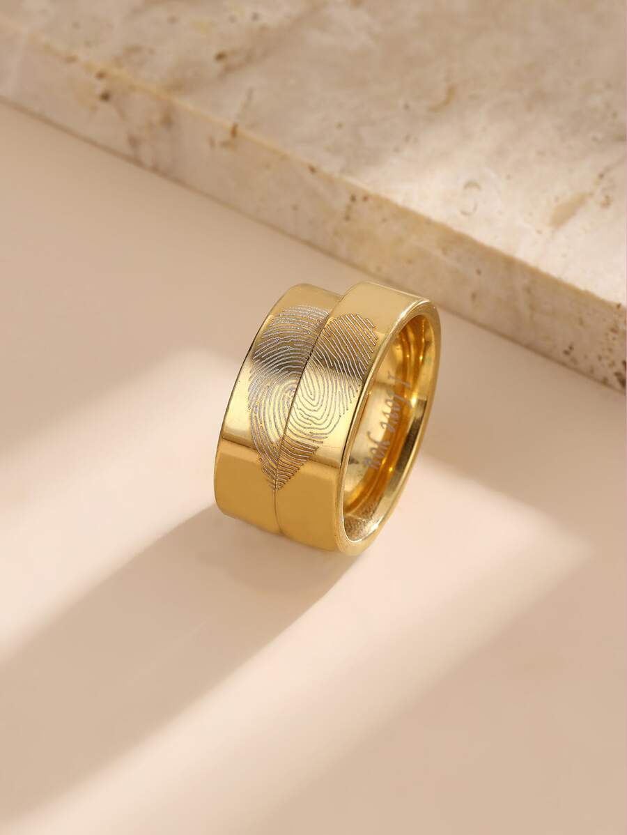 2pcs Couple Heart Pattern Ring - Yellow Gold - View 1