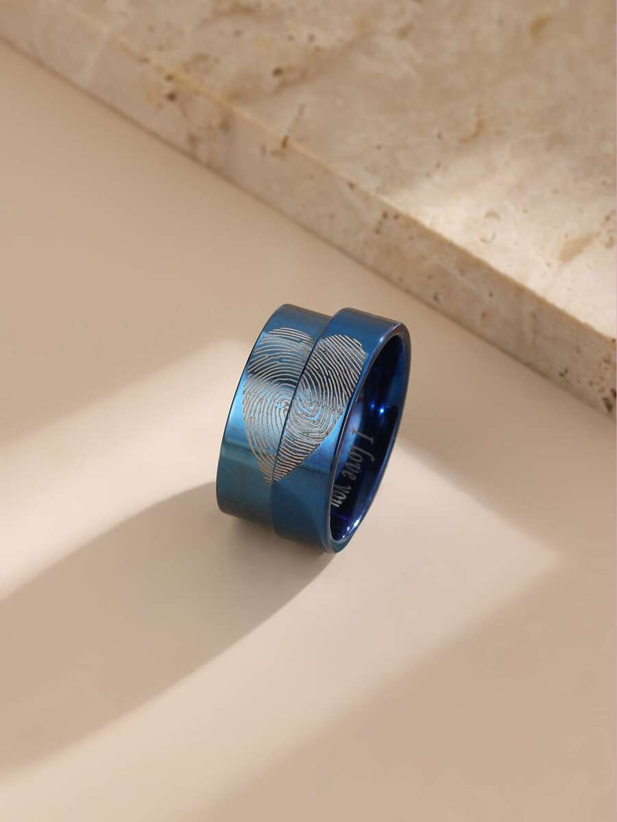 2pcs Couple Heart Pattern Ring - Blue - View 1