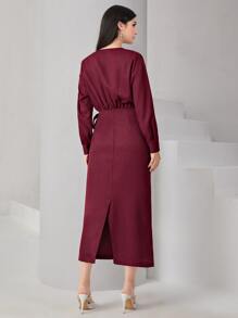 Modelyn Drop Shoulder Knot Side Dress - Maroon - View 2