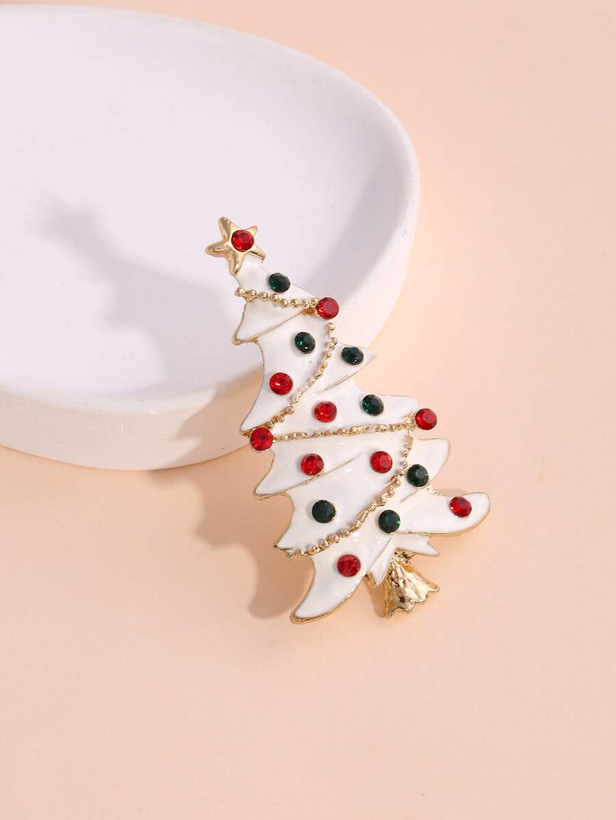 Christmas Rhinestone Decor Tree Design Brooch - Multicolor - View 1