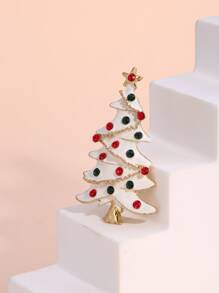 Christmas Rhinestone Decor Tree Design Brooch - Multicolor - View 3