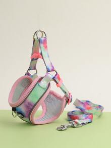 Supet 2pcs Tie Dye Pet Leash & Harness Set