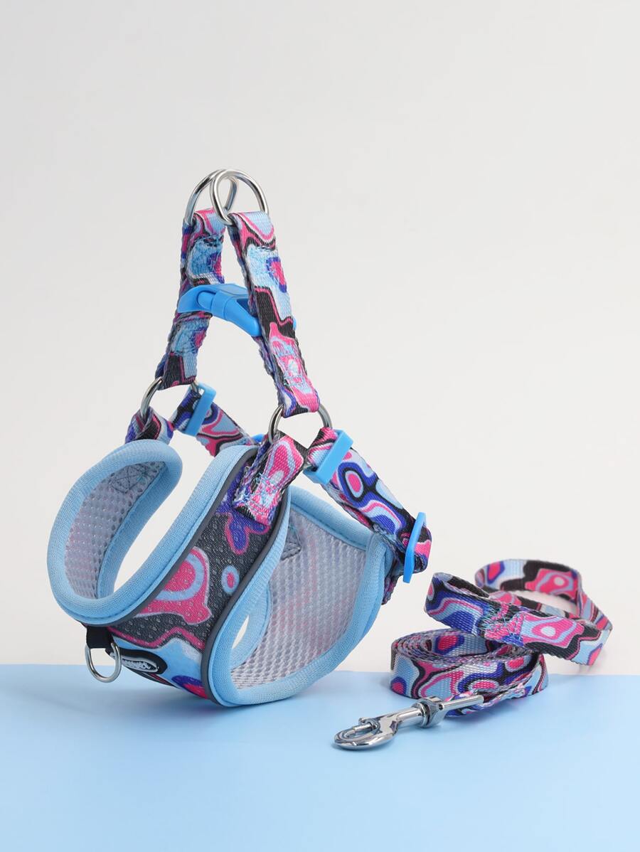 Supet 2pcs Color Block Pet Leash & Harness Set - Multicolor - View 1