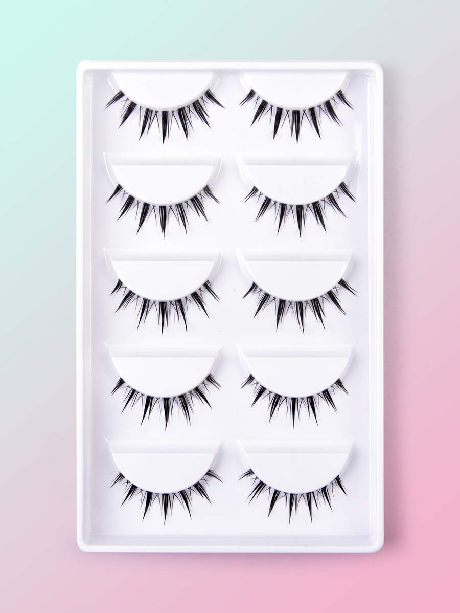 5pairs Full false lashes Volumized Eyelashes 15mm False Eyelashes - Black - View 1