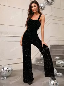 Luxury Sleeveless Jumpsuit With Heart-Shaped Neckline & Flowy Pants – Elegant Formal Wear For Evening Galas, Black-Tie Weddings, Red Carpet Premieres, Upscale Social Gatherings & Grand Celebrations
