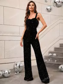 Luxury Sleeveless Jumpsuit With Heart-Shaped Neckline & Flowy Pants – Elegant Formal Wear For Evening Galas, Black-Tie Weddings, Red Carpet Premieres, Upscale Social Gatherings & Grand Celebrations