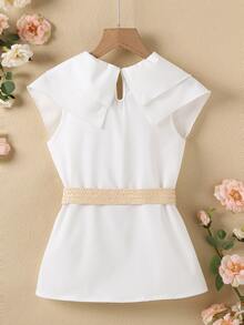 Girls Ruffle Trim V Neck Blouse - White - View 2