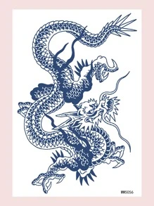 Tattoo Sticker,1 Sheet Chinese Dragon Print Temporary Tattoos For Women,Tattoo Stickers Adults,Realistic Tattoo Dragon,For Women and Girls - Blue - View 1