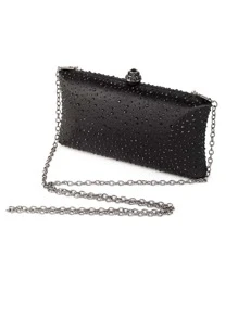 迷你水鑽裝飾盒型包 - 黑色 - 查看 2