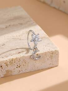 水鑽花和月亮裝飾鼻環銅受歡迎穿孔身體鏈禮品適合女士和男士 - 銀色 - 查看 1