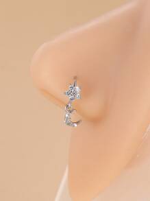 水鑽花和月亮裝飾鼻環銅受歡迎穿孔身體鏈禮品適合女士和男士 - 銀色 - 查看 2