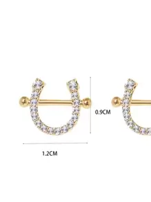 1 par de pendientes de botón con forma de C brillantes, estilo minimalista elegante para ir a la oficina y los viernes casuales - Amarillo Oro - Ver 3