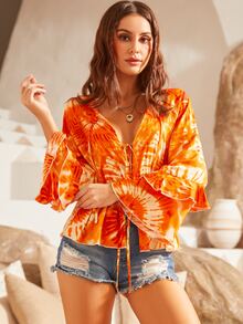 S BETRO Tie Dye Tie Front Blouse - Multicolor - View 6