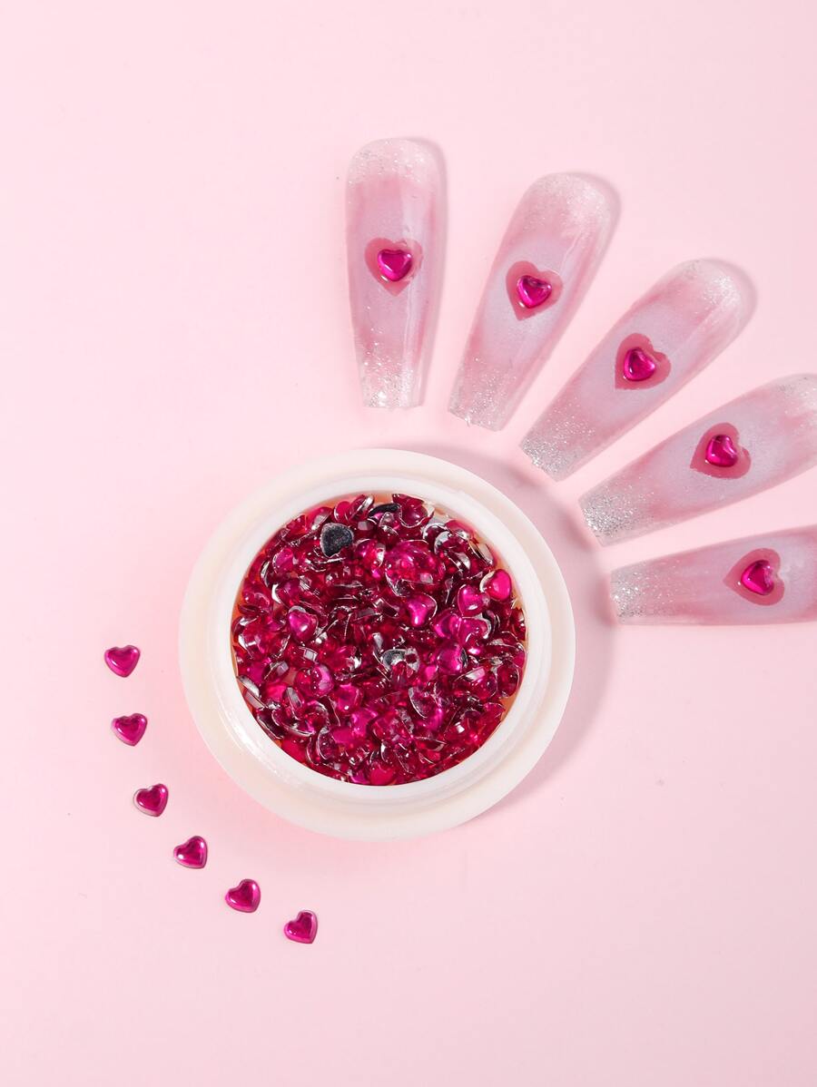 Thể hiện tình yêu của bạn với nghệ thuật trang trí móng tay 3D 1 hộp trang trí móng tay hình trái tim cho phụ nữ và trẻ em gái DIY Nail Charms Nail Gems Nail Supplies Nails - Màu Hồng Tươi - Xem 1