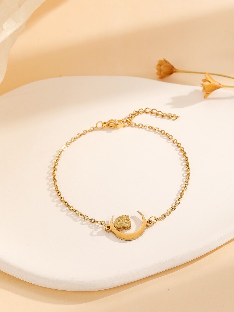 Heart & Moon Decor Bracelet - Yellow Gold - View 1