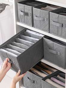 1pc 7 Grids Underwear Storage Box - Grey - View 1