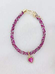 Rhinestone Decor Heart Charm Pet Necklace - Hot Pink - View 4