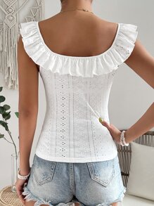 SHEIN VCAY Áo hai dây Xù Tranh thêu màu trơn Boho - trắng - Xem 2