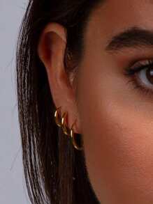 eTel LiKe 3入組極簡圓耳環,不銹鋼首飾類 - 金黃色 - 查看 5