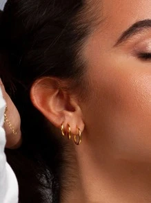 eTel LiKe 3入組極簡圓耳環,不銹鋼首飾類 - 金黃色 - 查看 3