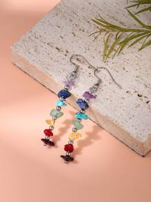 Stone Beaded Drop Earrings - Multicolor - View 1