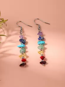 Stone Beaded Drop Earrings - Multicolor - View 2
