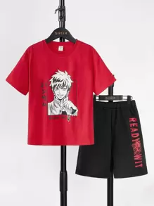 SHEIN Bộ hai mảnh Trai Túi Con số Lá thư Giải trí - Đỏ - Xem 1