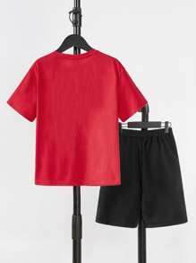 SHEIN Bộ hai mảnh Trai Túi Con số Lá thư Giải trí - Đỏ - Xem 2