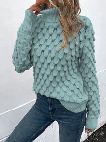 SHEIN LUNE Turtleneck Pointelle Knit Drop Shoulder Jumper - Blue - View 5