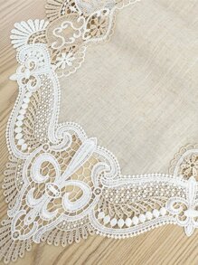 Hollow Out Floral Embroidered Table Runner - Coffee Brown - View 4