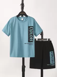 SHEIN Bộ hai mảnh Trai Túi Slogan Giải trí - Nhiều màu - Xem 1