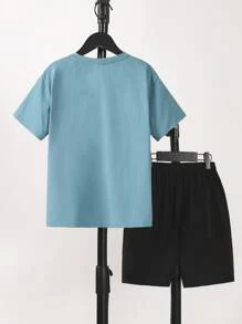 SHEIN Bộ hai mảnh Trai Túi Slogan Giải trí - Nhiều màu - Xem 2