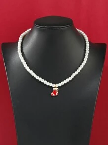 聖誕襪吊墜珍珠串珠項鍊