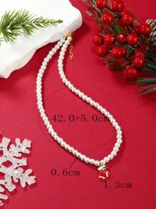 聖誕襪吊墜珍珠串珠項鍊