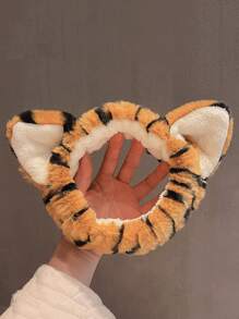 1pc Tiger Skin Pattern Cartoon Ear Decor Bath Headband Home Bathroom Decor Fall Decor Back To School Hair Accessories - Brown - View 1