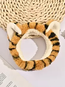 1pc Tiger Skin Pattern Cartoon Ear Decor Bath Headband Home Bathroom Decor Fall Decor Back To School Hair Accessories - Brown - View 2