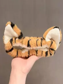 1pc Tiger Skin Pattern Cartoon Ear Decor Bath Headband Home Bathroom Decor Fall Decor Back To School Hair Accessories - Brown - View 4