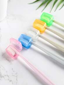 Caja de cabeza de cepillo de dientes de color aleatorio de 5 piezas, tapa de cabeza de cepillo de dientes de plástico portátil, para viajes - Multicolor - Ver 4