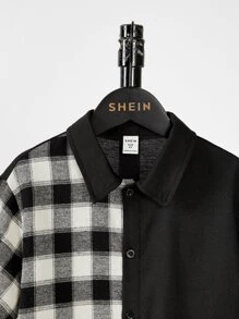 SHEIN 男孩格紋印花襯衫