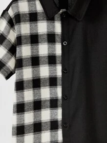 SHEIN 男孩格紋印花襯衫