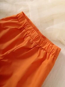 小女童荷葉邊雙排釦短褲 - 橘色 - 查看 3